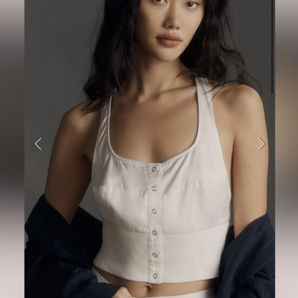 NWT Anthropologie Cream Button-Front Satin Tank Top